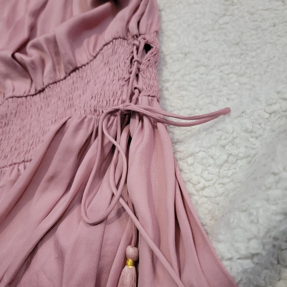 DO+BE high neck silky pink dress. NWOT Elastic waist, tie down the sides - Picture 3 of 11
